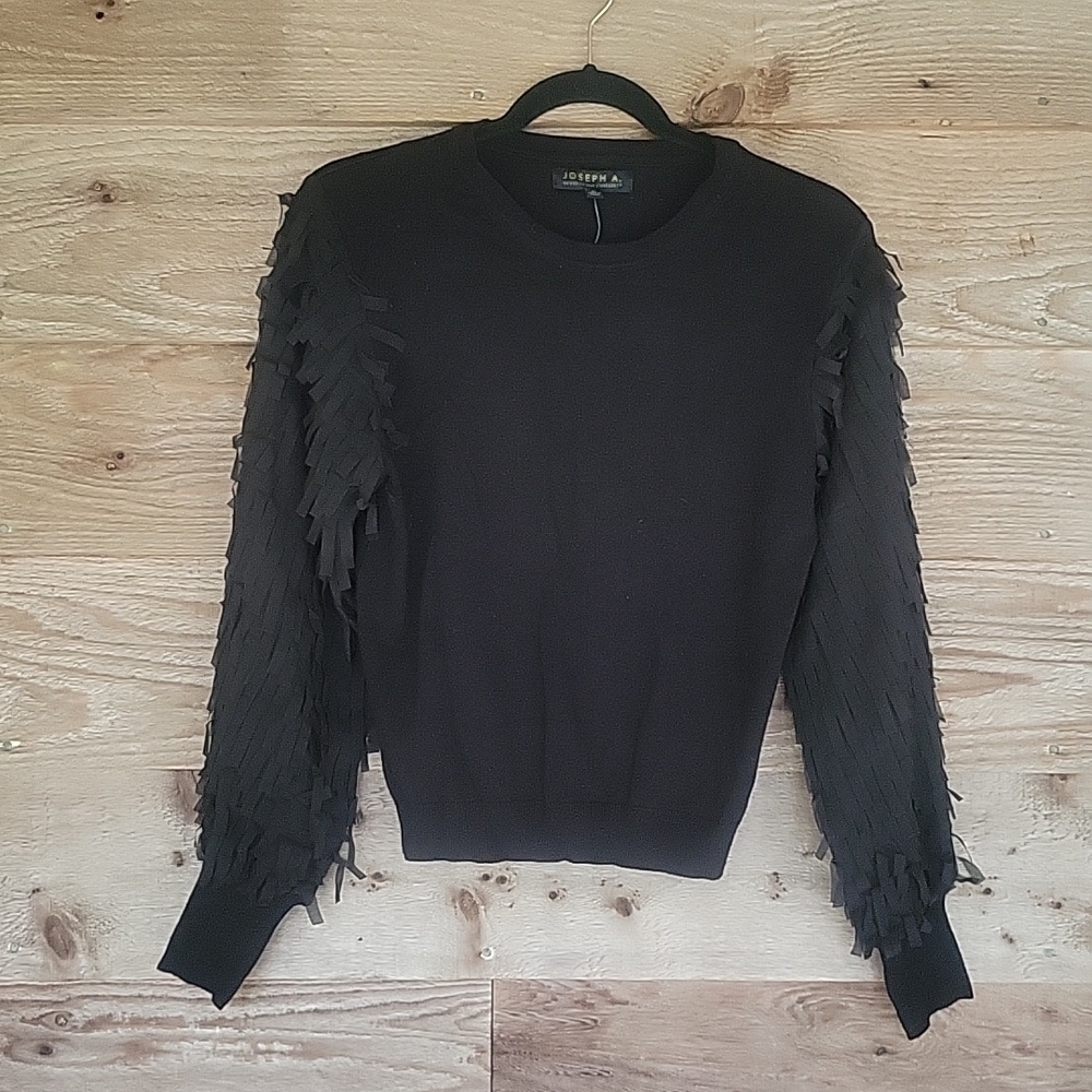 NWT Joseph A. Black Sweater with Fringe Sleeves Size Small